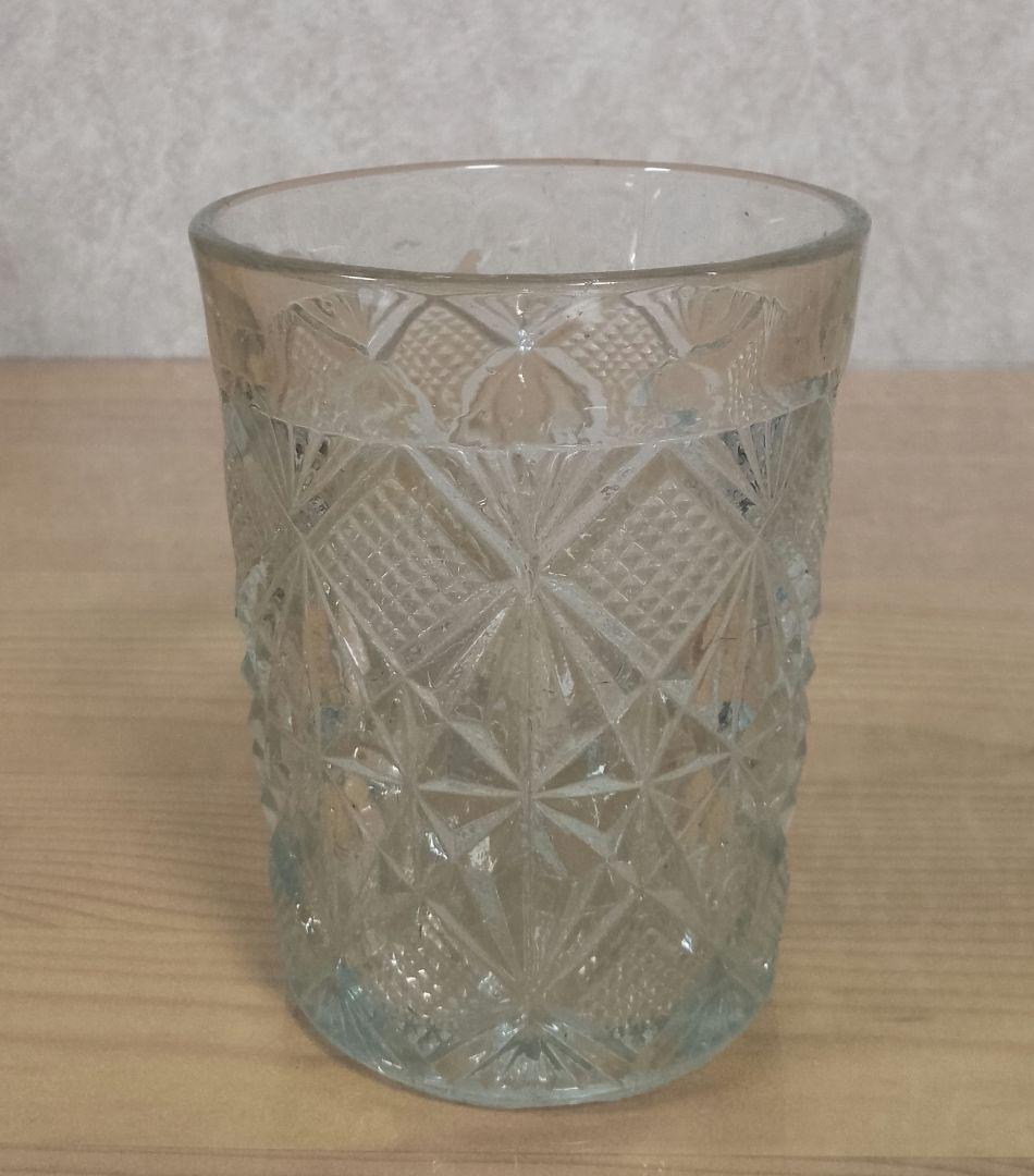 大正〜昭和初期  プレスガラス 幾何学文様 水飲みコップ