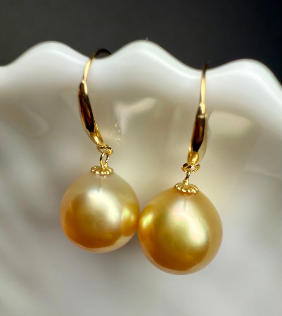 A6038 南洋真珠　天然　本真珠　ピアス 18k　海水 真珠　ゴールドパール