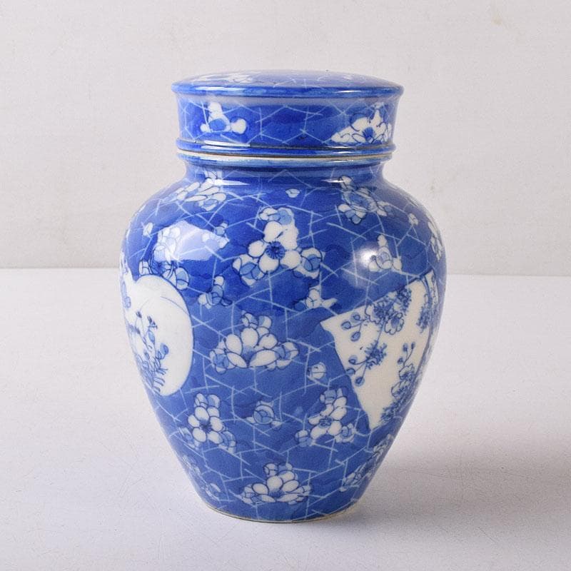 煎茶道具　瀬戸焼　古瀬戸　染付　扇窓絵花文　茶壷　茶心壷　V　R8235