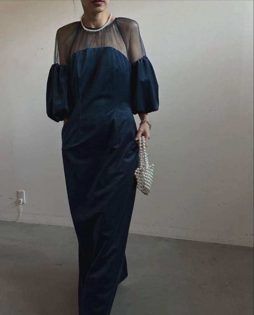 スーツ・フォーマル・ドレス Ameri SOUFFLE SLEEVE VELOUR DRESS