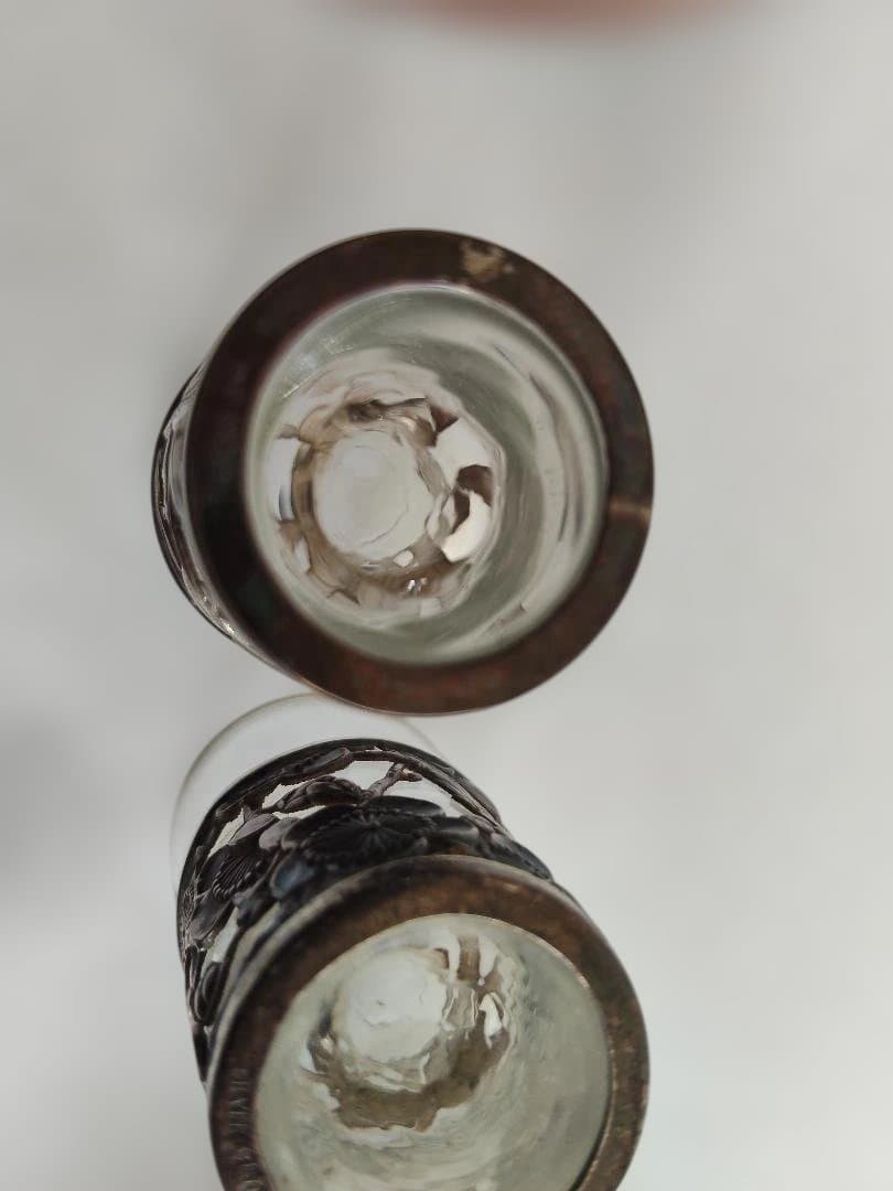 和製、シルバー、ガラス、酒器、2点セット、梅、笹