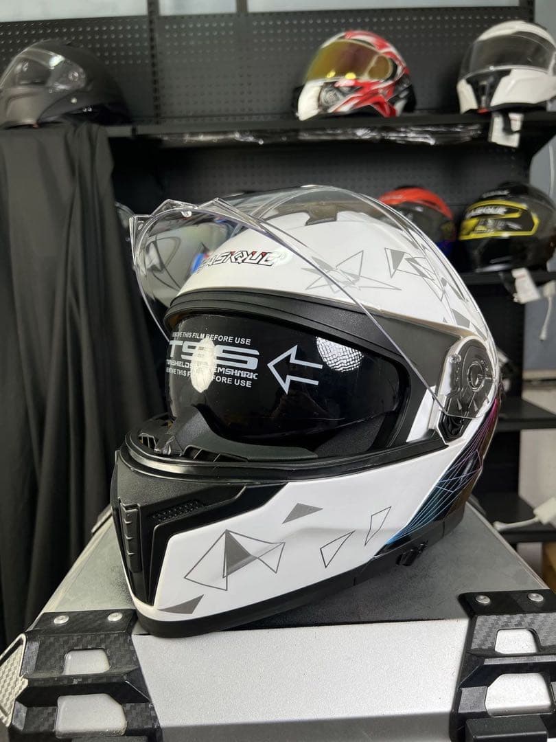 白黒柄 フリップアップ式 システムフルフェイスヘルメットダブルシールド内蔵