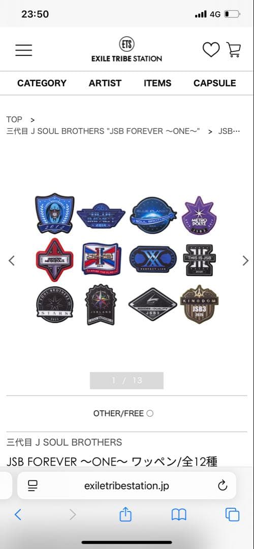 三代目　JSB FOREVER ～ONE～ ワッペン　12種