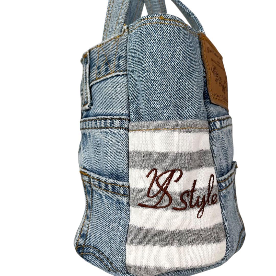 【美品】ルシアンエサヨ キャリーバッグ ハンド デニム バケツ型 リメイク