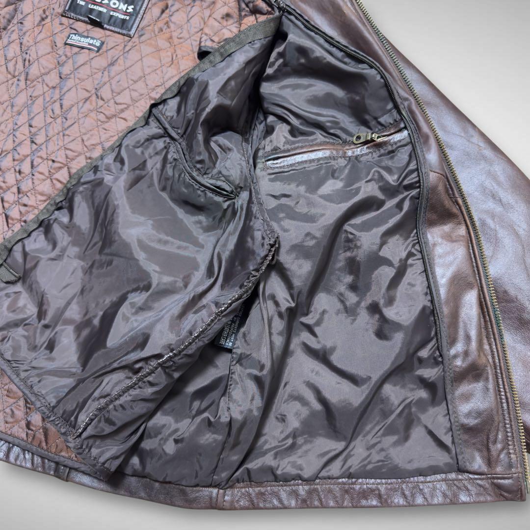 シングルライダースレザージャケット ドリズラージャケットチョコレートブラウン短丈