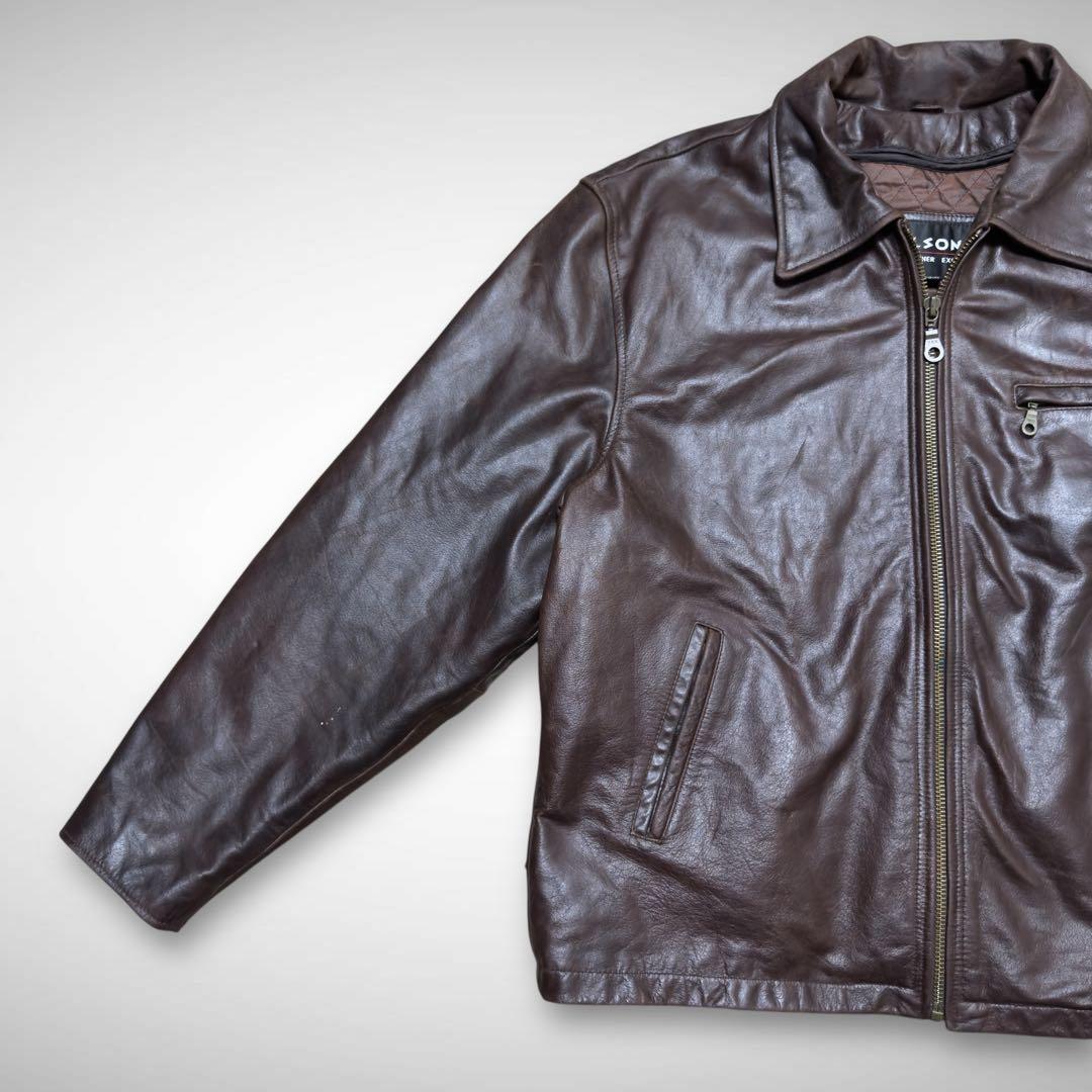 シングルライダースレザージャケット ドリズラージャケットチョコレートブラウン短丈
