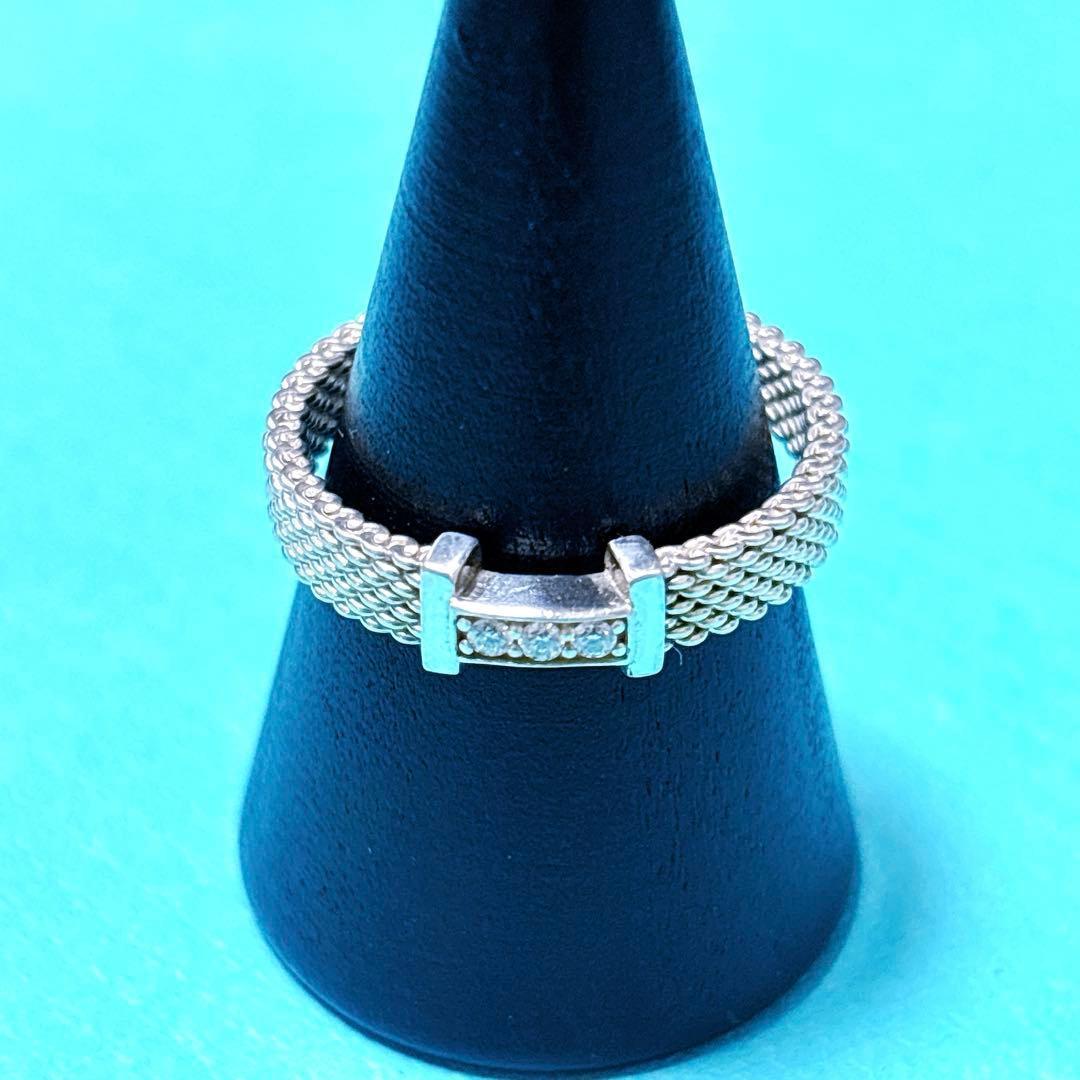 【美品】17号 ティファニー 3Pダイヤ サマセット メッシュ リング 925