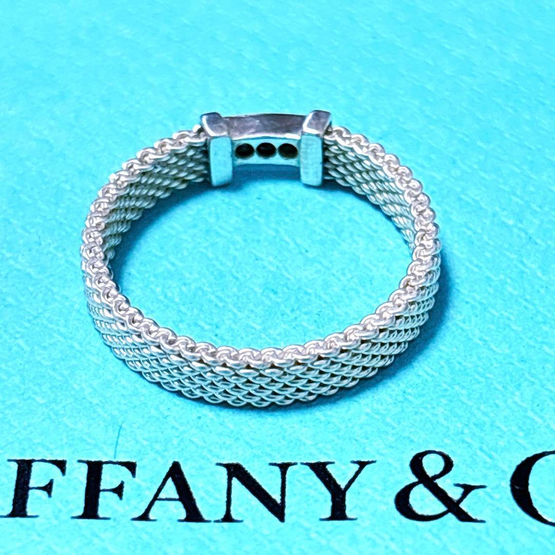 【美品】17号 ティファニー 3Pダイヤ サマセット メッシュ リング 925