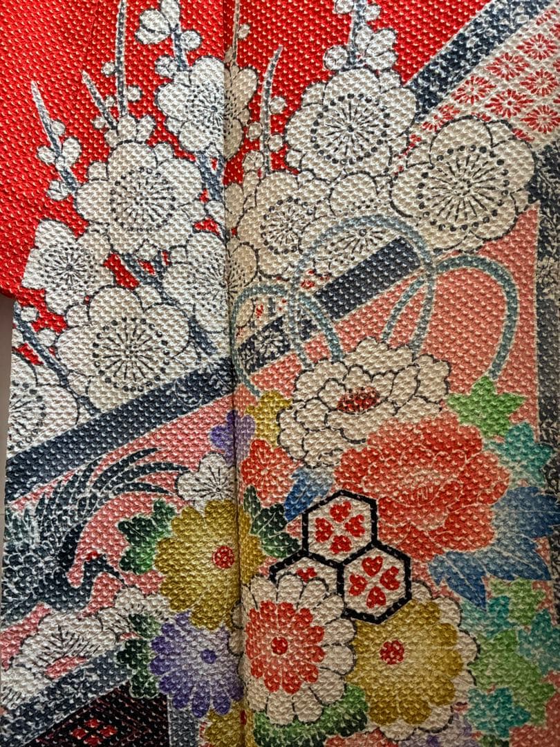 【逸品】藤娘きぬたや　総絞り　振袖　橙色　裄64 長襦袢　刺繍半襟(さんび)付き