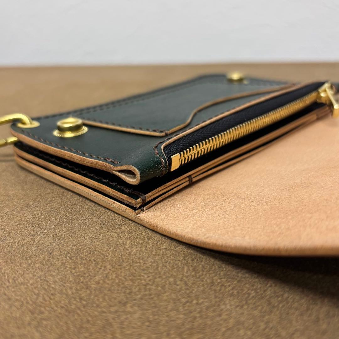 ホースハイド　トラッカーウォレット　ミドル　緑　3層　alps