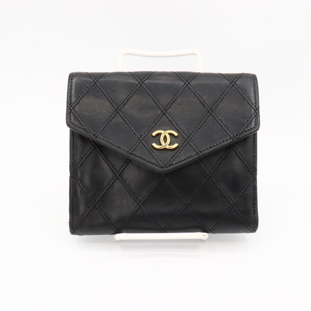 美品　シャネル　ビコローレ　ラムスキン　Wホック財布　ブラック