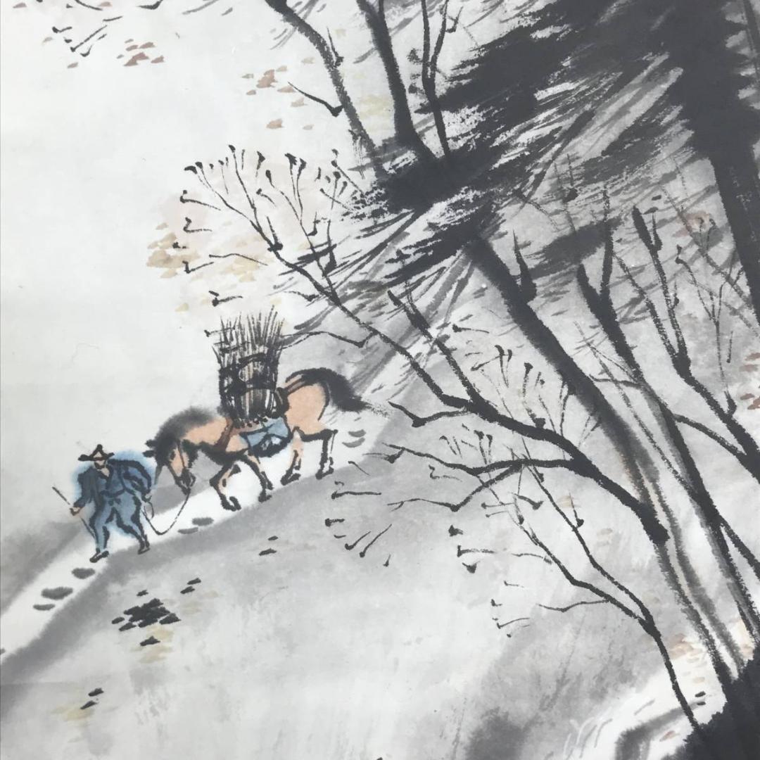 【真作】清水有聲/秋山帰樵図/秋景山水図/山水図/掛軸☆宝船☆AB-502