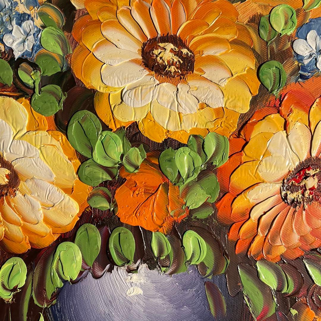 手書き油絵 花瓶の花 額付き 絵画 インテリア 油彩画