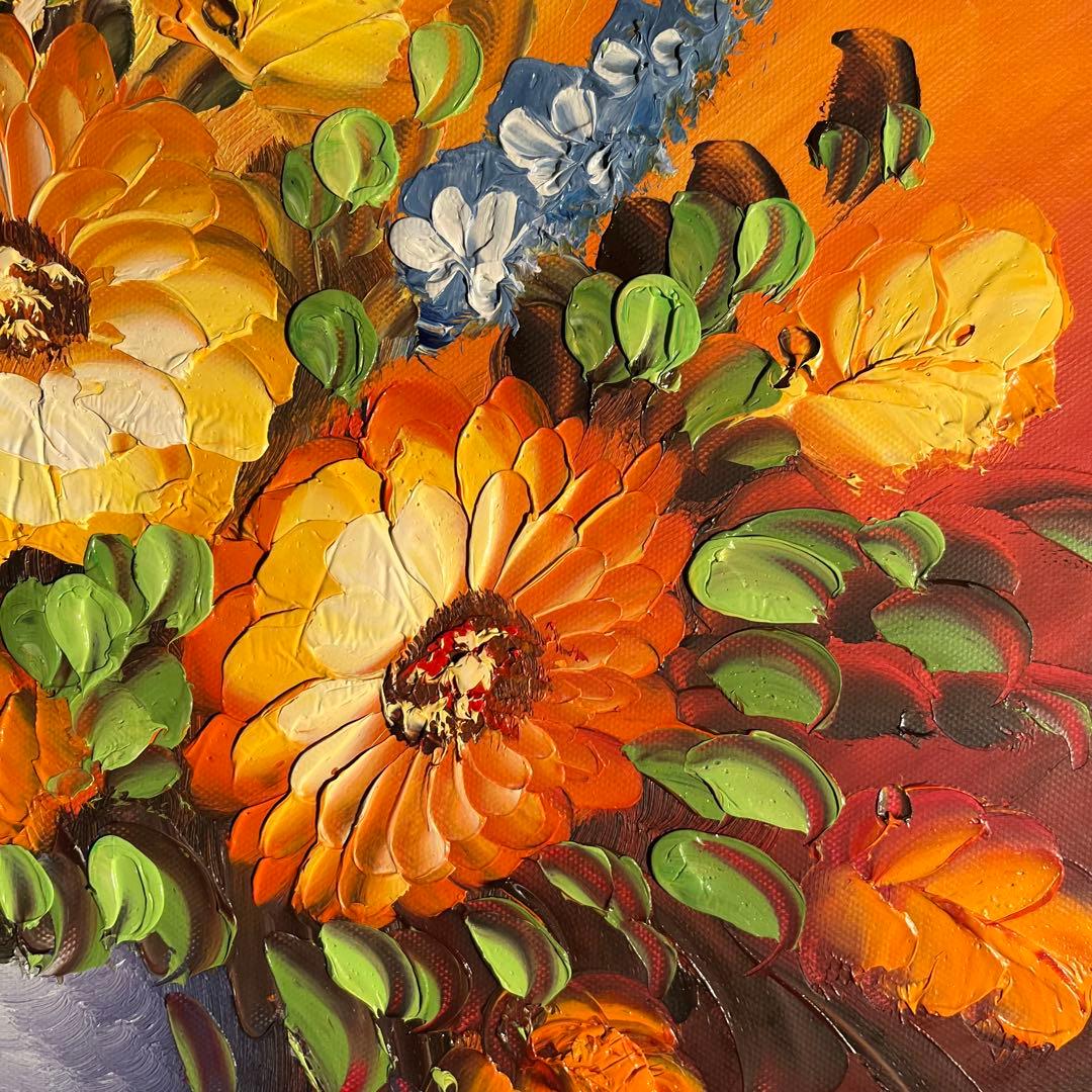 手書き油絵 花瓶の花 額付き 絵画 インテリア 油彩画