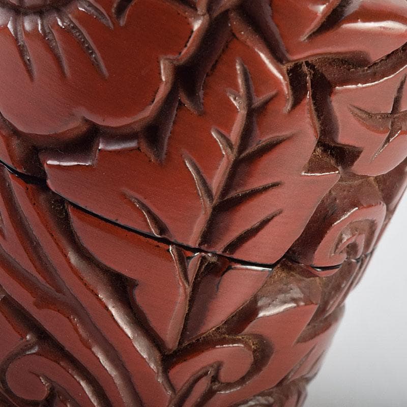 茶道具　秀円作　鎌倉彫　牡丹文　乾口中次　棗　時代箱　V　R9438