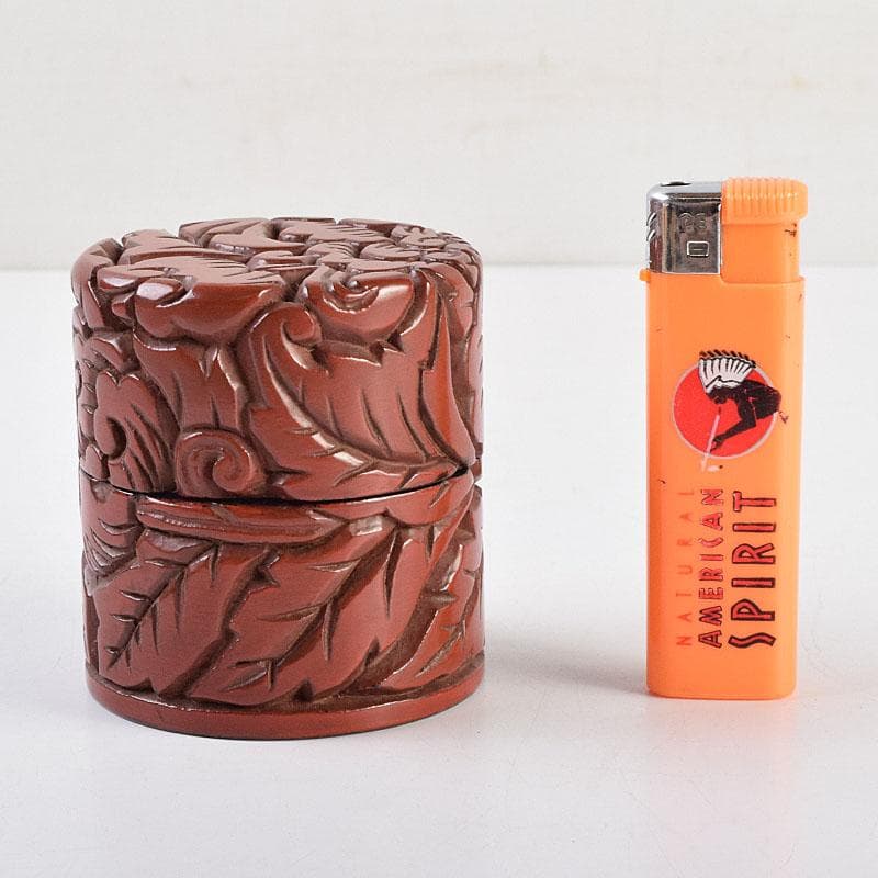 茶道具　秀円作　鎌倉彫　牡丹文　乾口中次　棗　時代箱　V　R9438