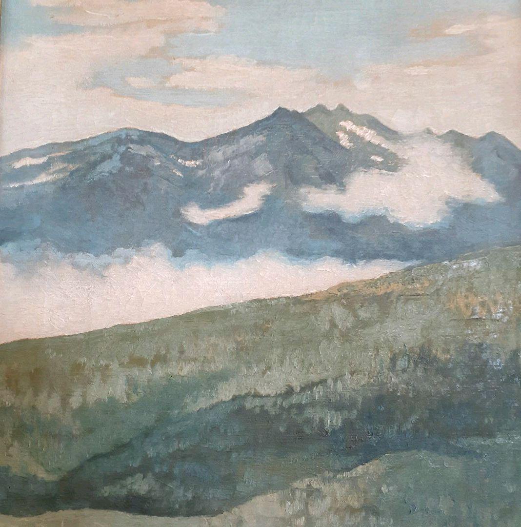 井上幸筆　題　『アルプス遠望』　F6   油彩　木製金彩額装　1939年8月