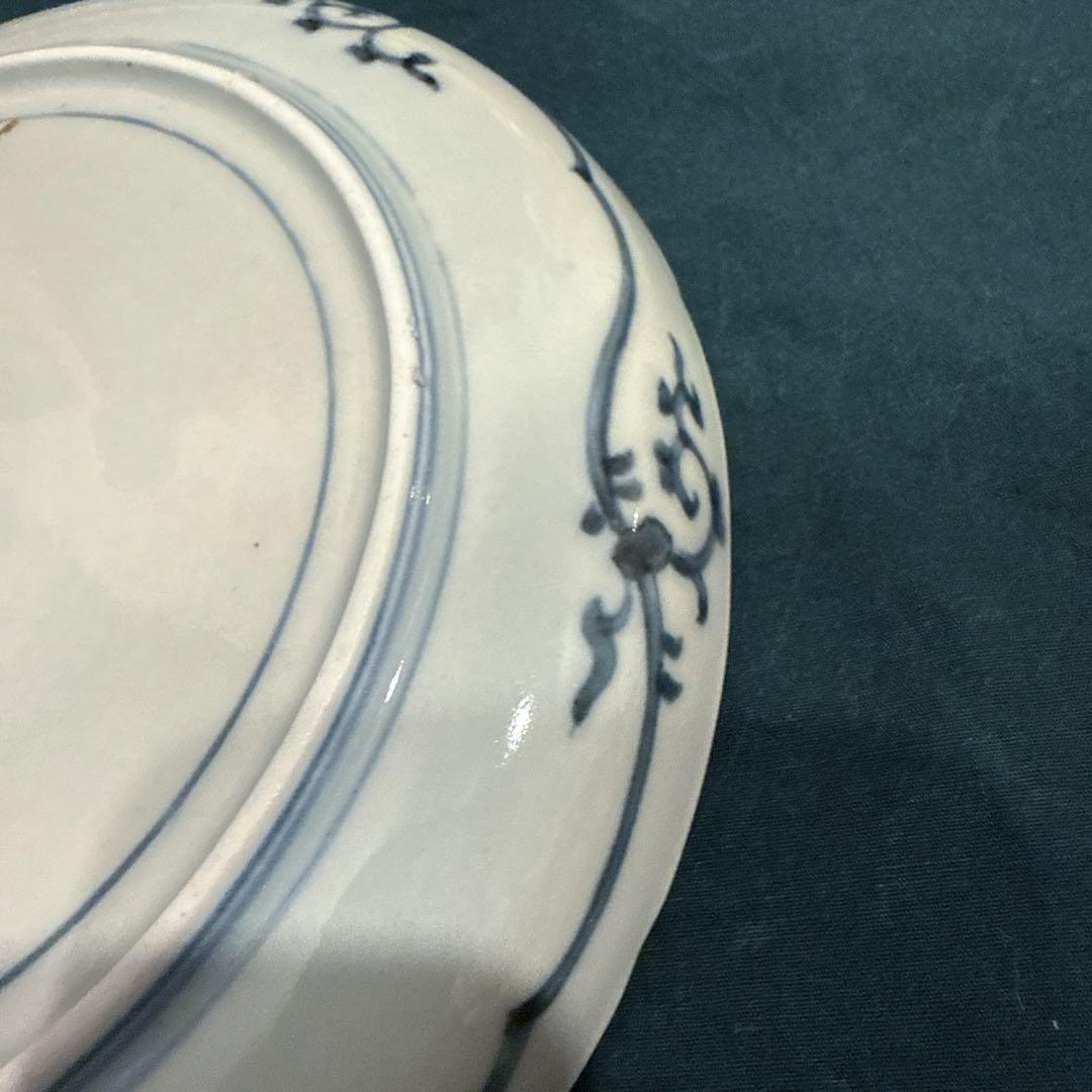 古伊万里　染付　花唐草　中皿　無傷完品　元禄期