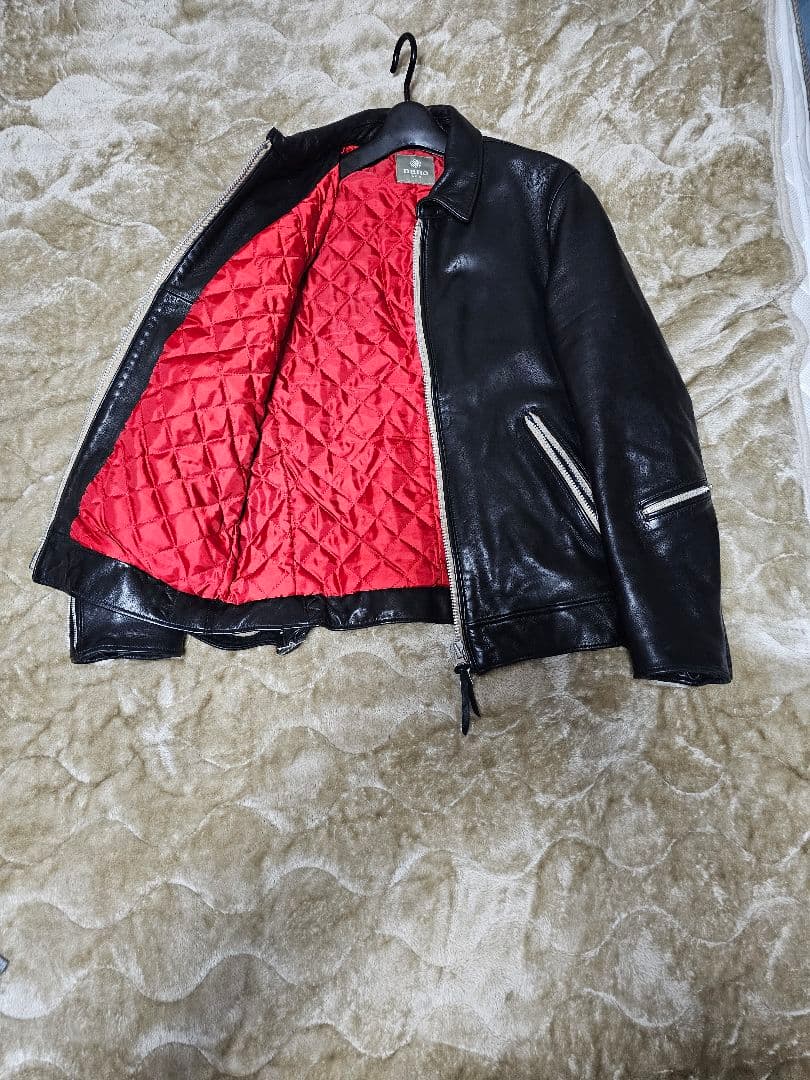 希少 美品 XLサイズ ナノユニバース シープスキン シングルライダース 黒 赤