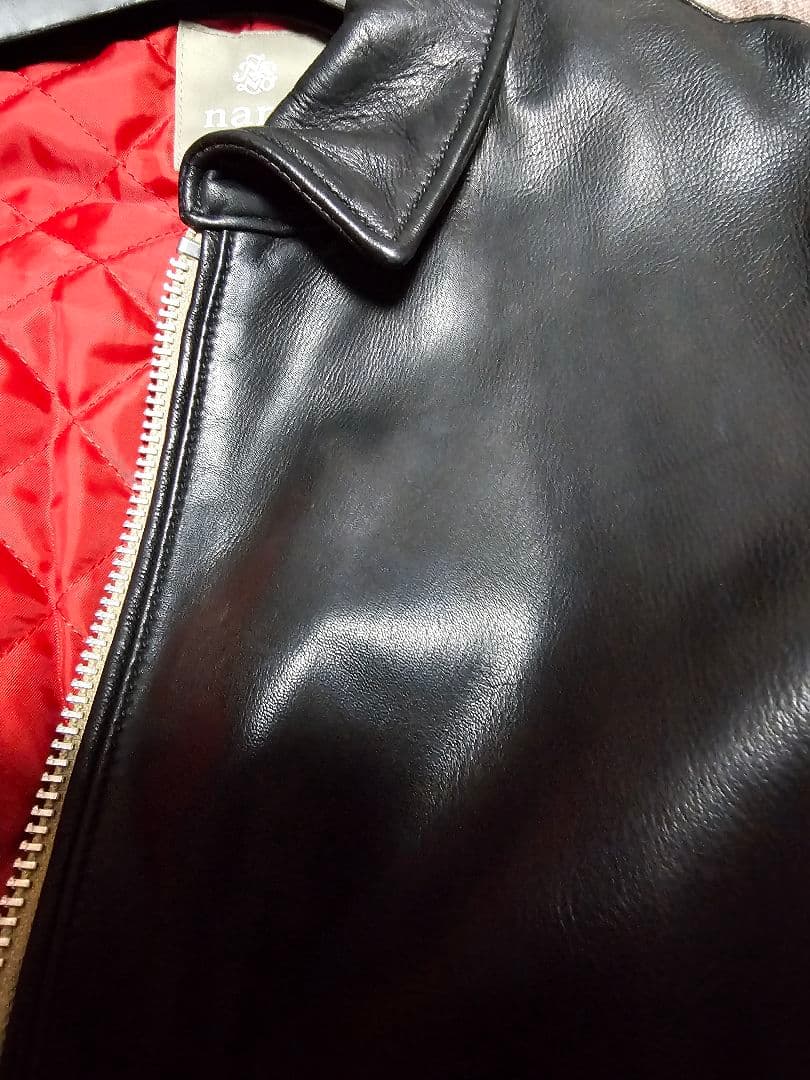 希少 美品 XLサイズ ナノユニバース シープスキン シングルライダース 黒 赤