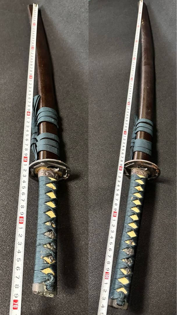 模造刀セット　打刀　脇差　鞘付長さ約69/104cm 黒鞘　25C36