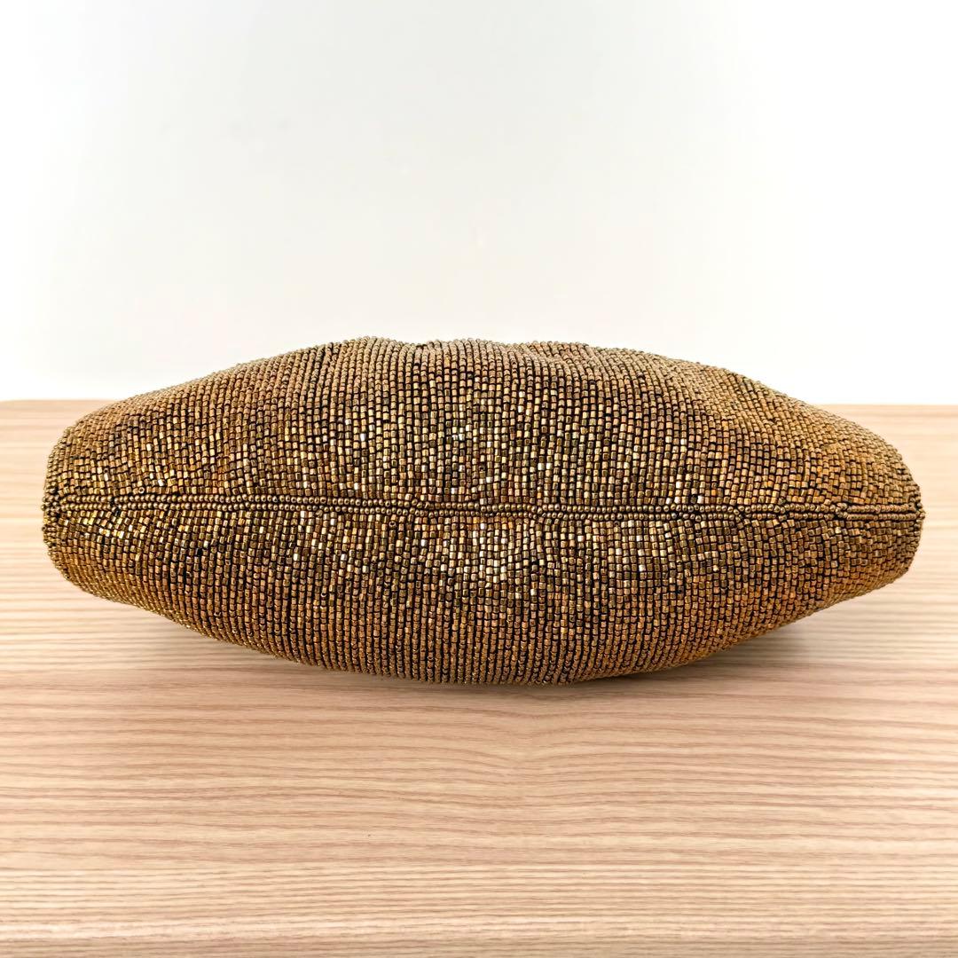 【激レア✨️】ルミーはしもと 花柄 ビーズバッグ チェーンクラスプバッグ ブロンズ