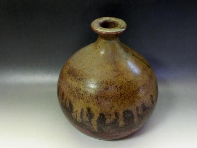 壷■古丹波焼 花瓶 涙艮 徳利 押し葉 花器 一輪挿し  時代物 骨董■18cm