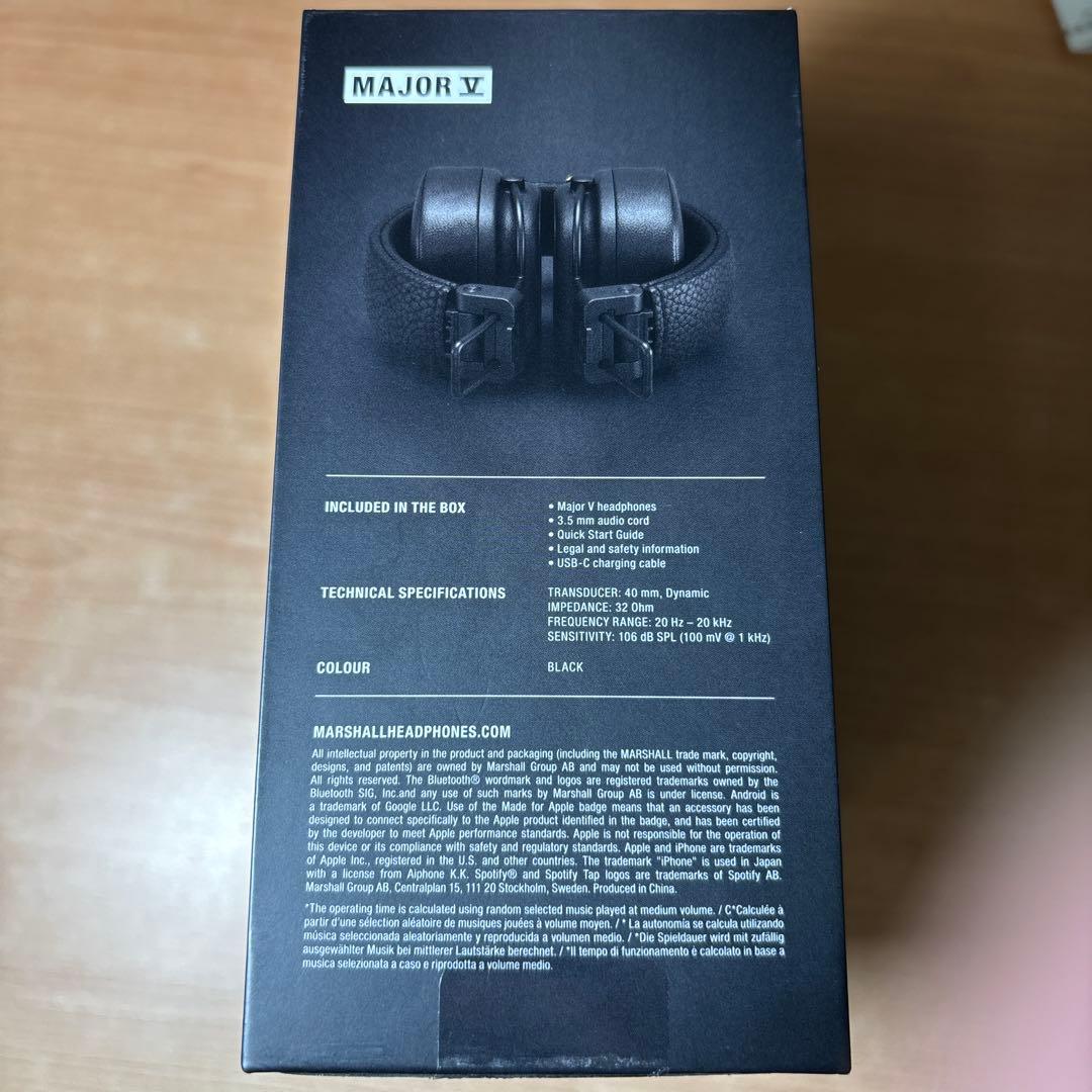 マーシャルMAJOR V ブラック オンイヤーワイヤレスヘッドホン