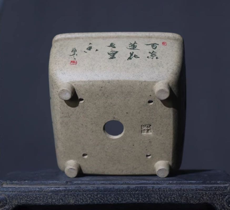 四方刻絵竹子紫砂鉢 大盆栽 小盆栽 多肉植物鉢