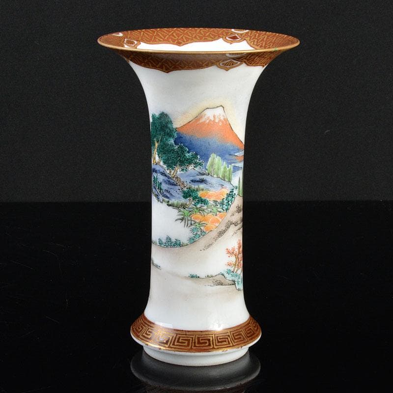 九谷焼　金栄堂　色絵金彩　山水人物文瓶　V　R4800