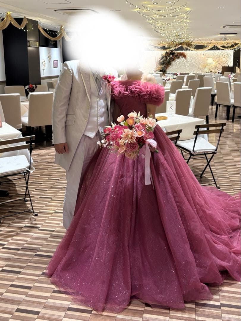 美品yns wedding ピンク カラードレス パニエ付 ハツコエンドウ　好み