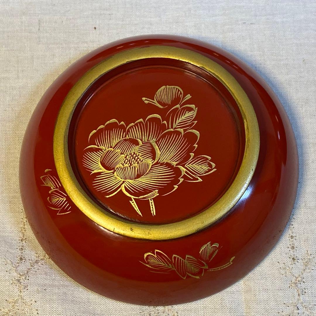 輪島塗　汁椀　金蒔絵　蒔絵　木製　牡丹蝶文　5客
