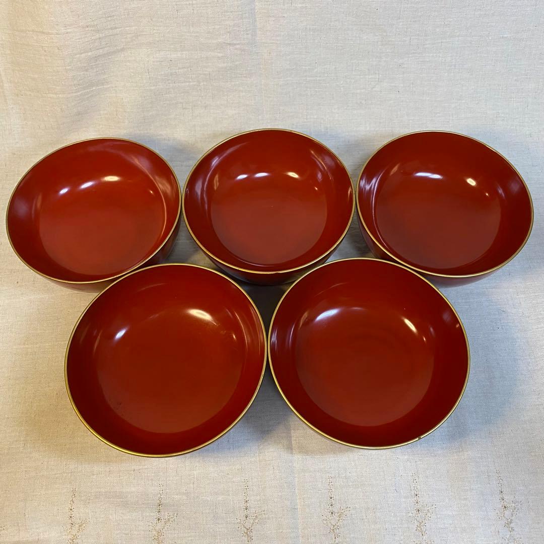 輪島塗　汁椀　金蒔絵　蒔絵　木製　牡丹蝶文　5客