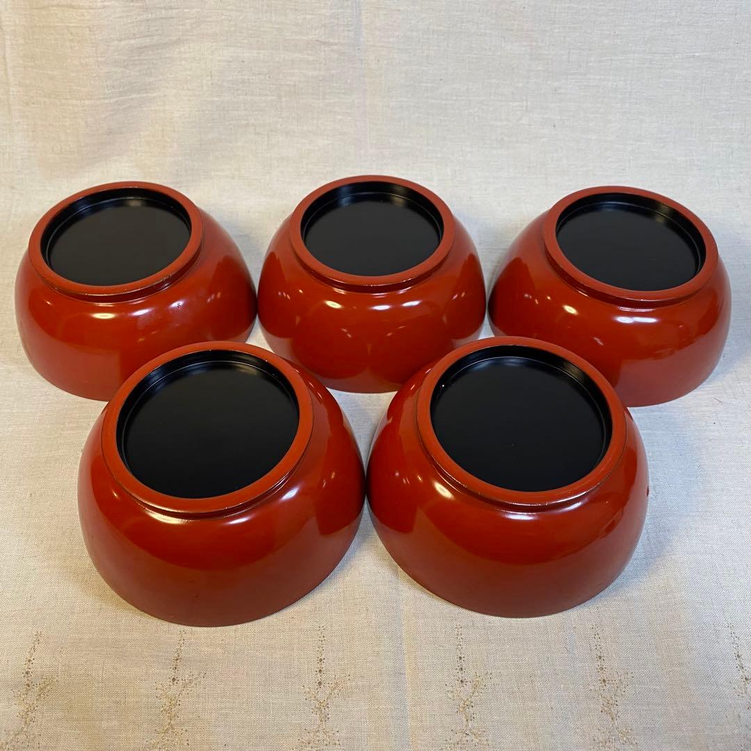 輪島塗　汁椀　金蒔絵　蒔絵　木製　牡丹蝶文　5客