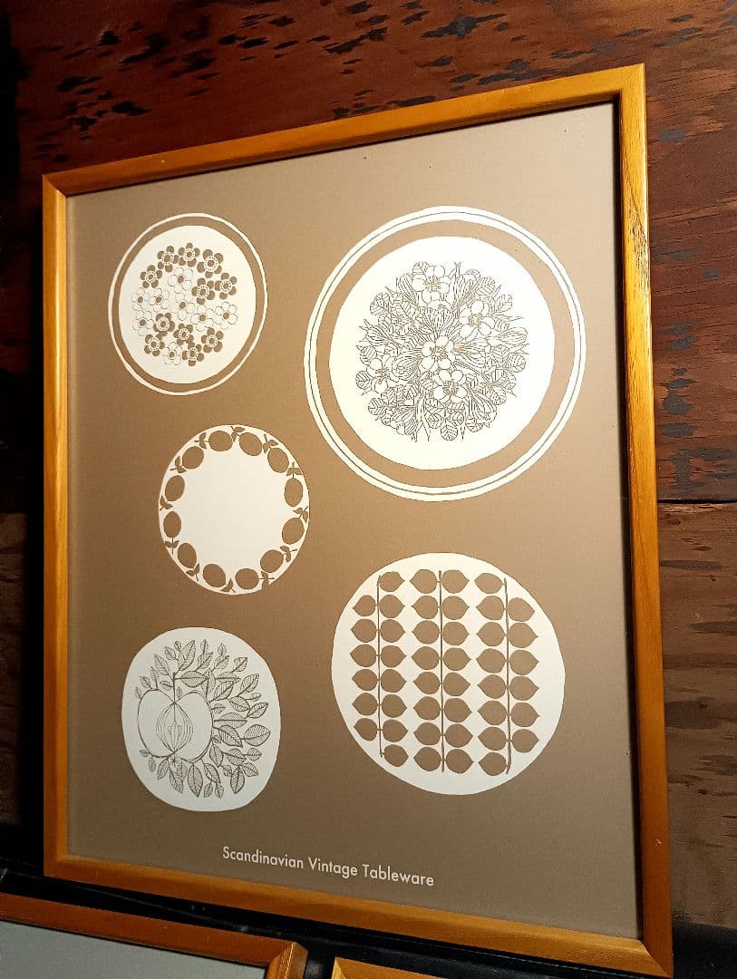 北欧暮らしの道具店　シルクスクリーン　ポスター　額入り　３点　ヴィンテージ　皿