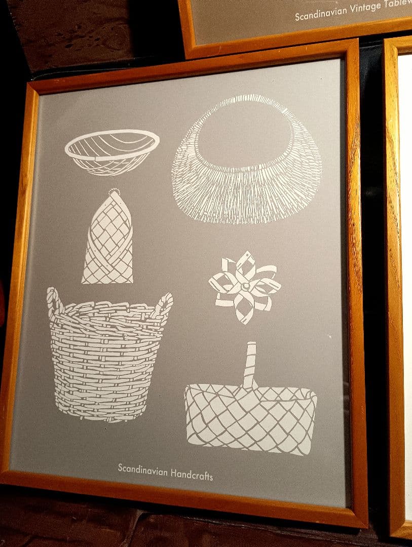 北欧暮らしの道具店　シルクスクリーン　ポスター　額入り　３点　ヴィンテージ　皿