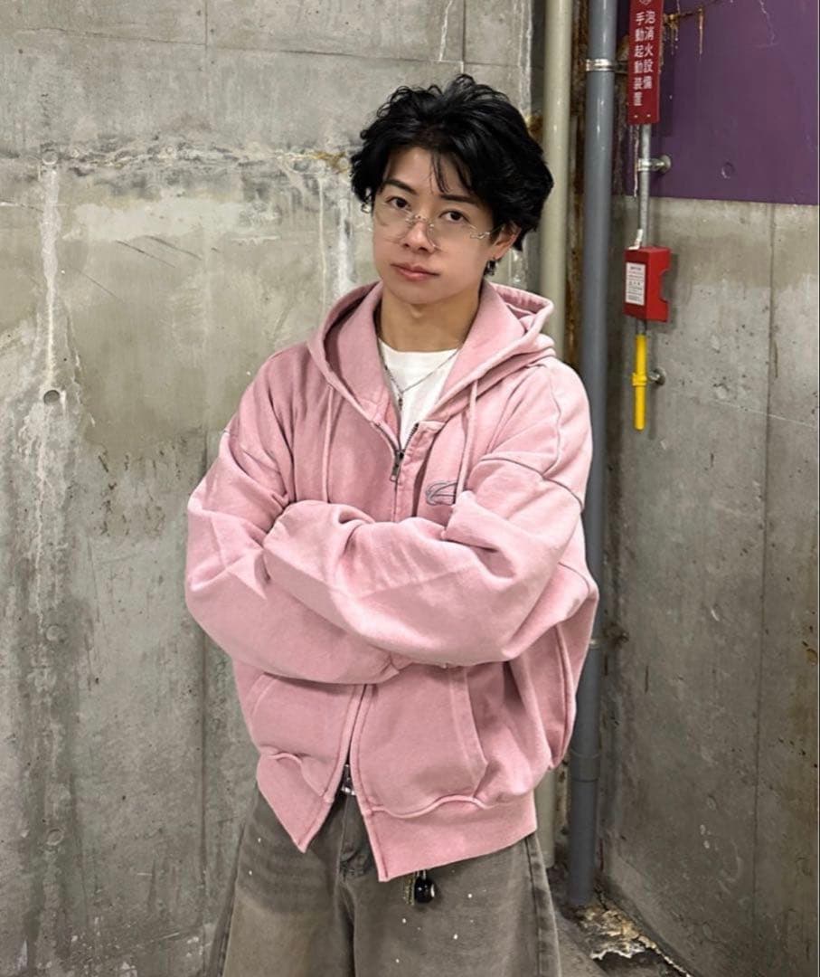 ADAMASTE double zip short hoodie ピンク