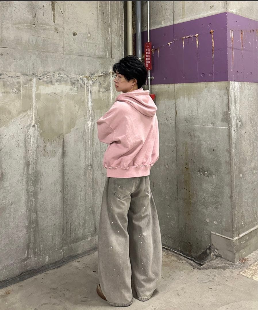 ADAMASTE double zip short hoodie ピンク