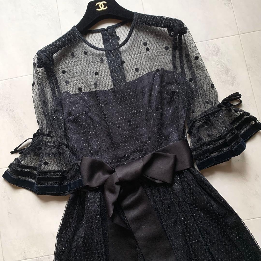 美品♡レリアン ドットレース ドレス ワンピース ウエストリボン ロング 9