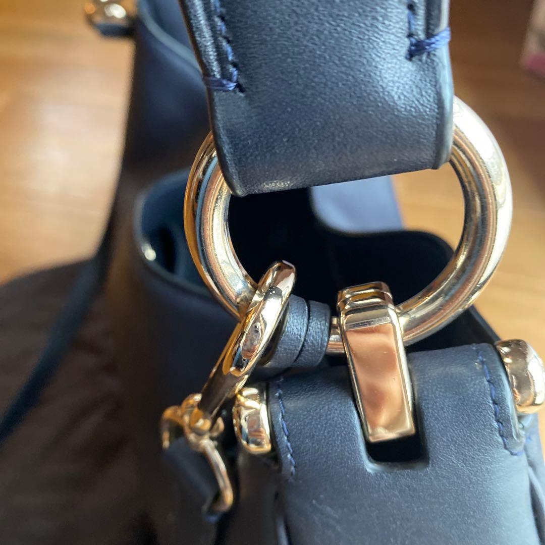 COACH コーチ ネイビー レザーショルダーバッグ