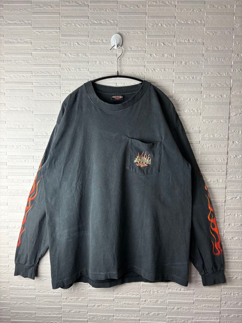 90s USA製ヴィンテージ　Harley-Davidson 袖フレイムTシャツ