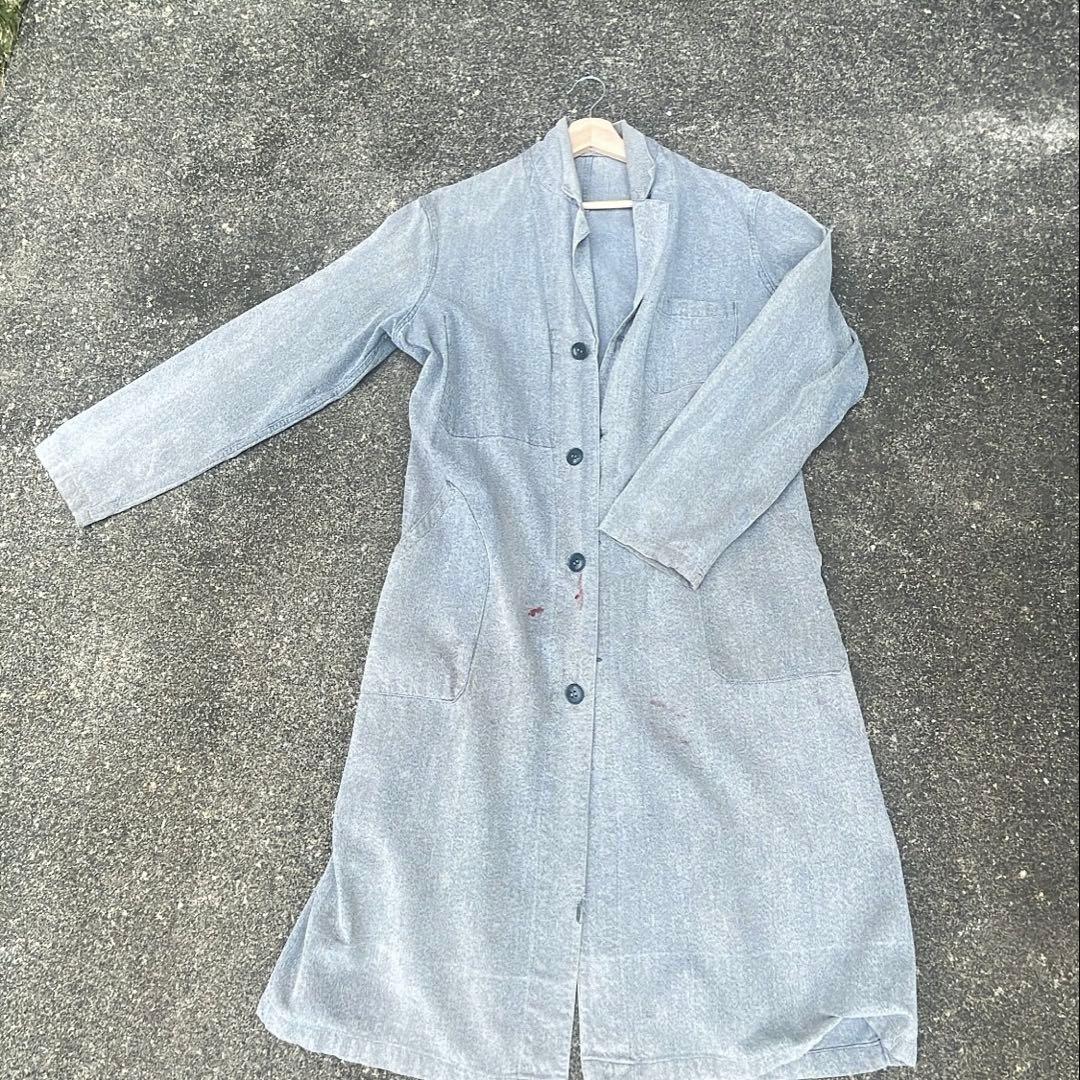 40s Adolphe Lafont 男女タグブラックシャンブレーアトリエコート