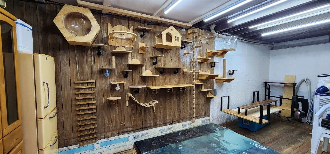 木製キャットタワー 多層構造 キャットハウス付き