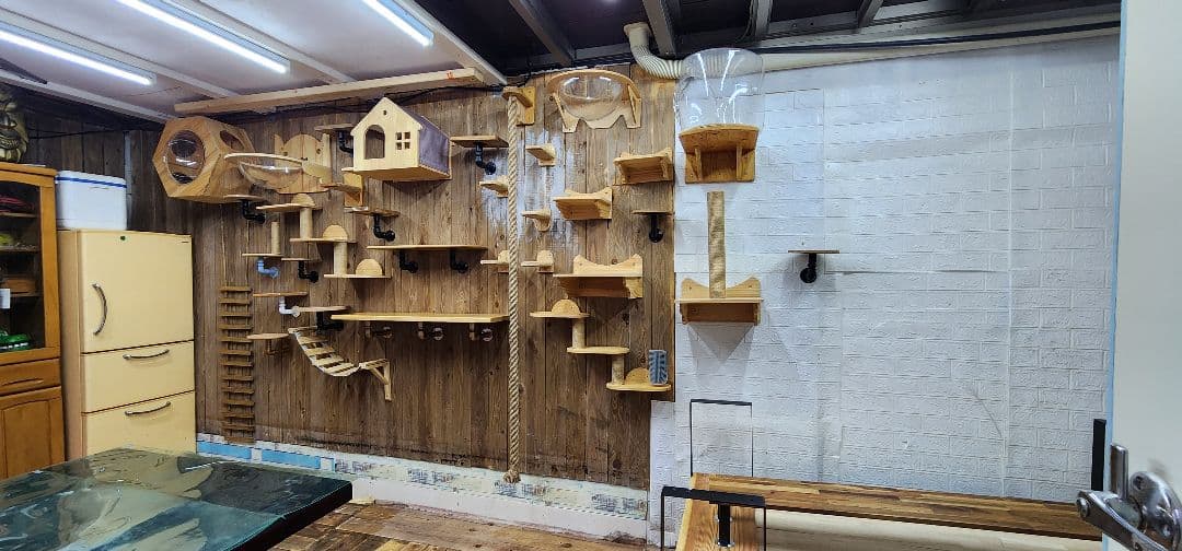 木製キャットタワー 多層構造 キャットハウス付き