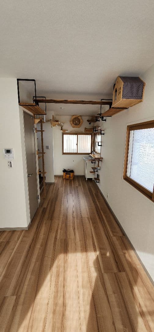 木製キャットタワー 多層構造 キャットハウス付き