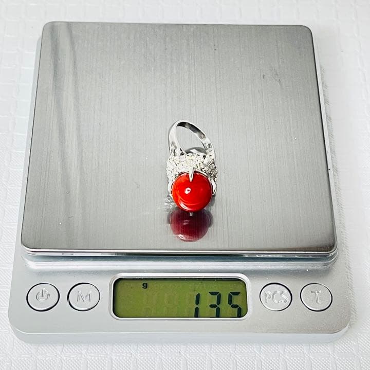 東*堂様 【美品】大珠 天然血赤珊瑚ダイヤモンドpt900リング