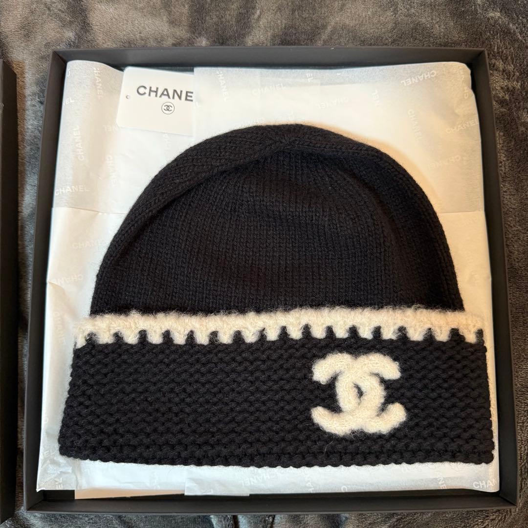 シャネル　ニット帽　ブラック