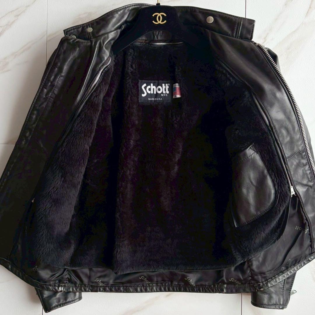 美品◆人気641 Schott ライダース レザー ジャケット ボアライナー付