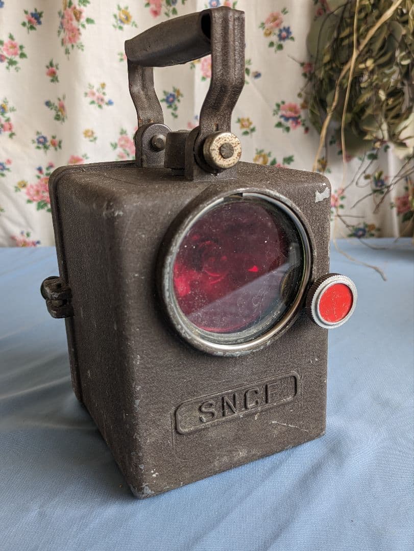 フランスアンティーク 国鉄 SNCF 手信号 レッドシグナルランプ 1950年