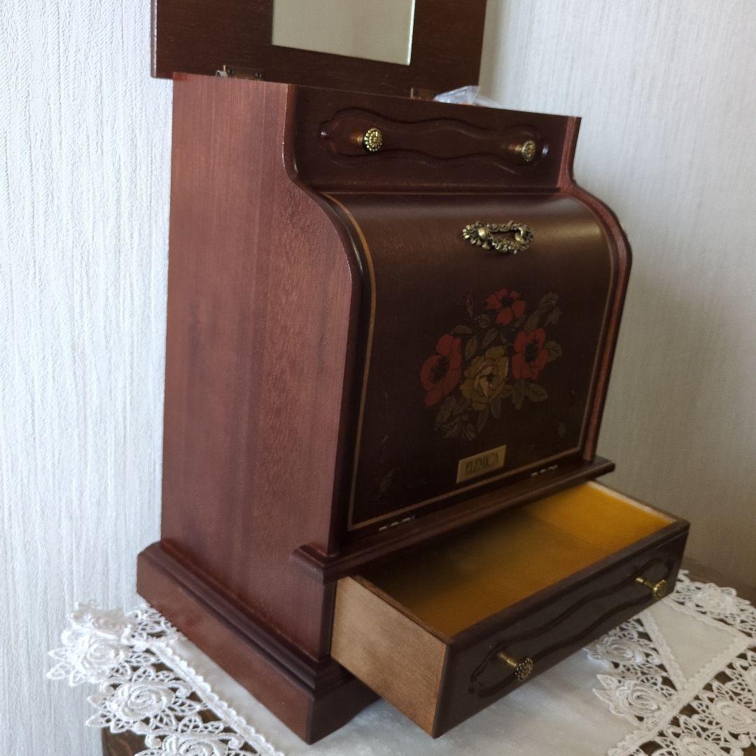 【新品】ELEMICA 薔薇　家具調ジュエリー宝石箱　オルゴール　アンティーク